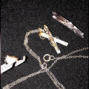 Sterling silver necklace 925. sterling silver pendant, skis, snowmobile pin